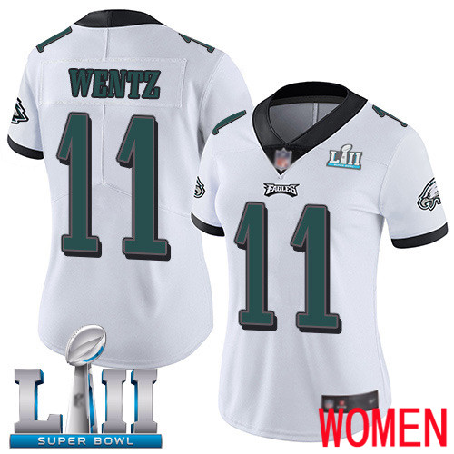 Women Philadelphia Eagles #11 Carson Wentz White Vapor Untouchable NFL Jersey Limited Player Super Bowl LII